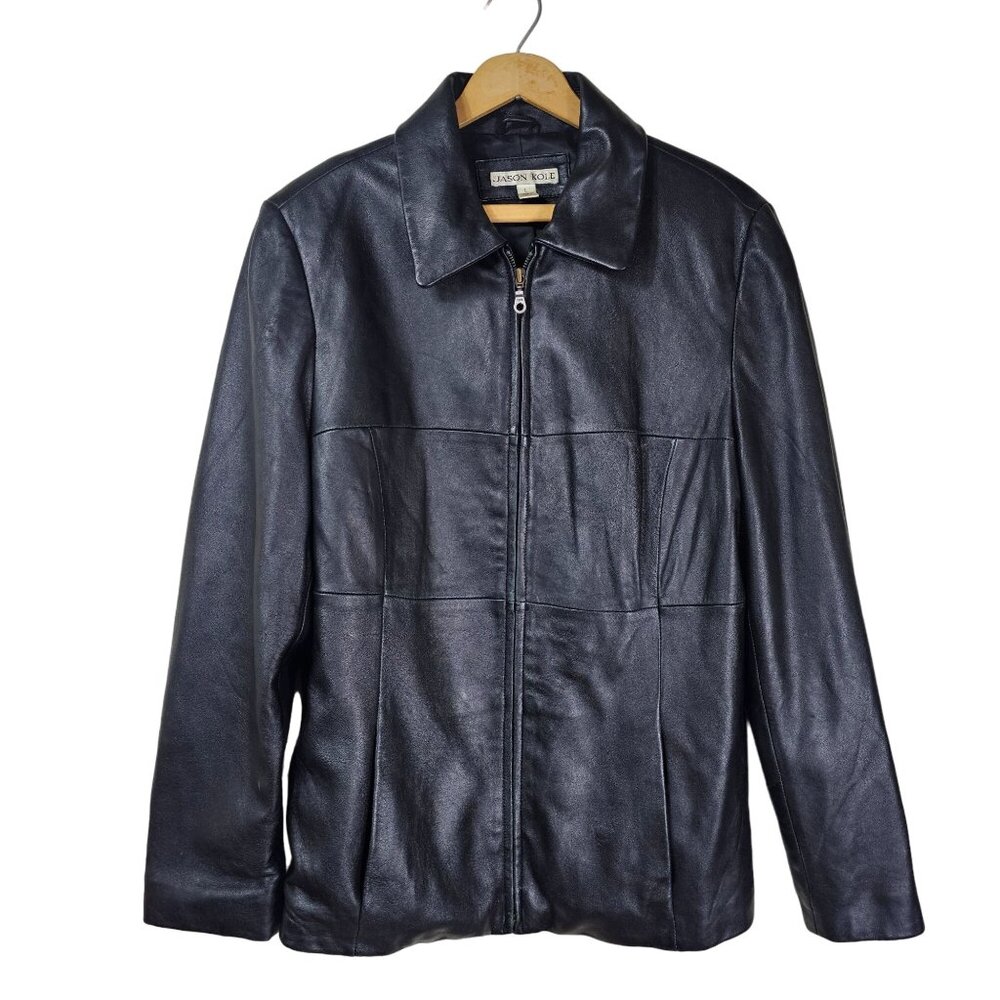 Jason Kole Supple Full Zip Leather Jacket L Black Classic Edgy‎ Office Baddie